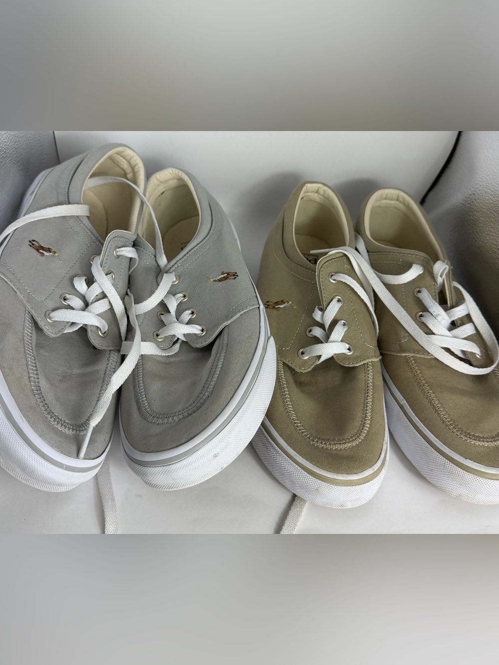 Bundle 2 Polo Ralph Lauren Faxon X Men's Beige / gray Canvas Lace-Up Sneaker 10